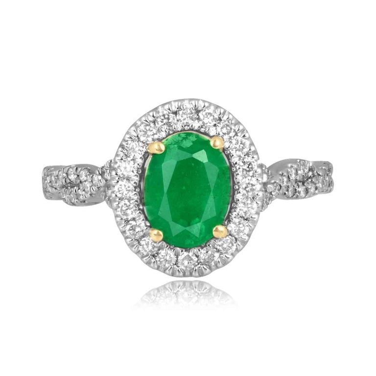1.00ct Emerald and Diamond Halo Saliano Ring