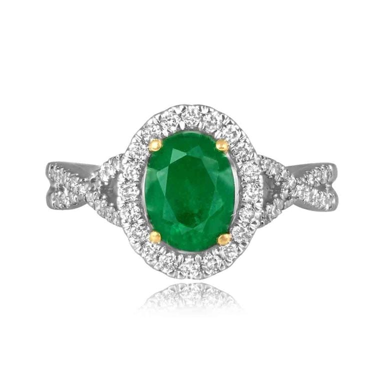 1.00ct Oval Cut Emerald and Diamond Camellino Ring