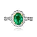 center 1.00 carat emerald stone with scalloped diamond halo Ortiano Ring RKK3511726