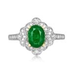 1.00 carat emerald with floral diamond halo Zamora Ring RKK3512033