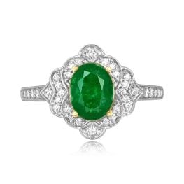 1.00 carat emerald with floral diamond halo Zamora Ring RKK3512033