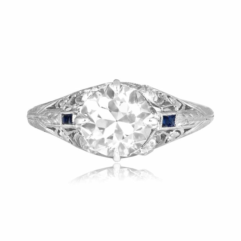 Art Deco GIA 1.74ct Diamond and Sapphire Calciano Ring, Circa 1925