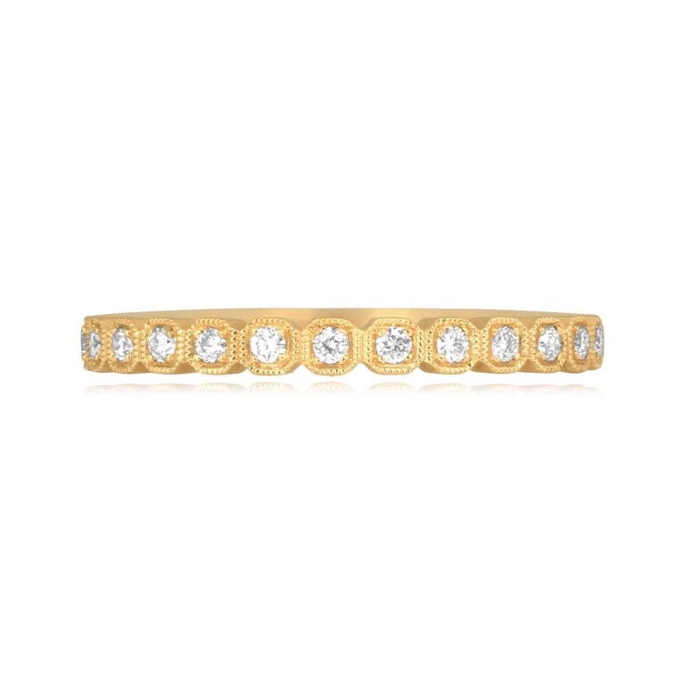 Diamond Half Eternity Yellow Gold Ortillo Band 2.1mm
