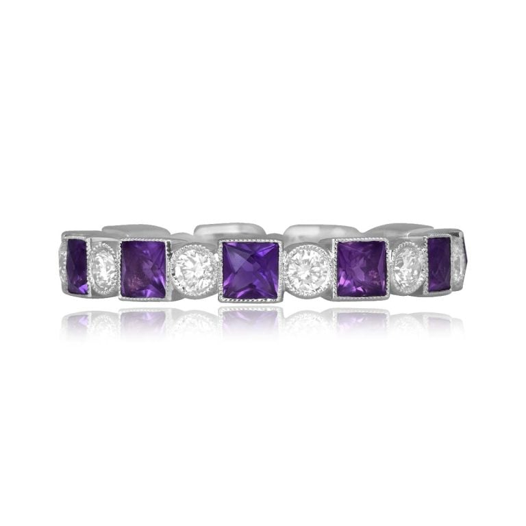 Amethyst and Diamond Platinum Eternity Melone Band 3mm