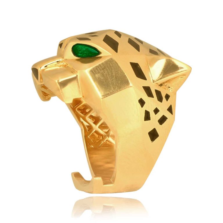 Italian Yellow Gold and Garnet Panther Atienza Ring