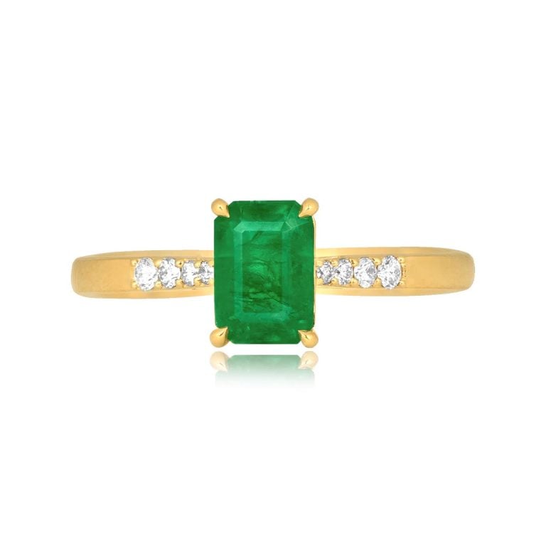 1.06ct Emerald Cut Emerald and Diamond Panaia Ring