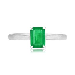 1.10 emerald cut emerald platinum solitaire Percile Ring 16156 TV