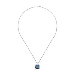1.36 carat Asscher cut aquamarine platinum and gold halo Fonte Pendant Necklace TV