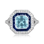 1.36ct Asscher cut aquamarine platinum and gold halo Fonte Ring 16159 TV
