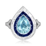 1.85ct pear shaped aquamarine platinum and gold halo Lucito Ring 16161 TV