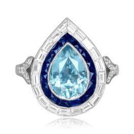 1.85ct pear shaped aquamarine platinum and gold halo Lucito Ring 16161 TV