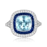2.01 carat cushion cut aquamarine platinum and gold halo Martano Ring & Pendant 16162 TV