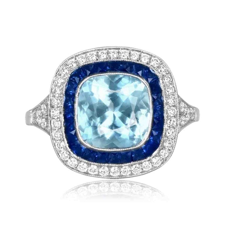 2.01ct Cushion Aquamarine Halo Martano Ring & Pendant