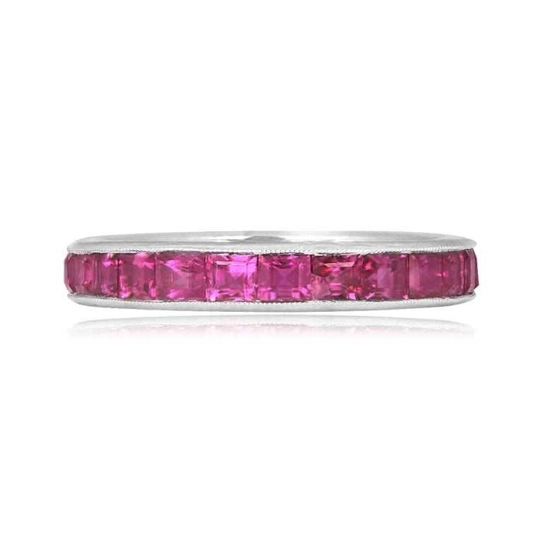 Art Deco Ruby Platinum Eternity Serrano Band, Circa 1920 3.2mm