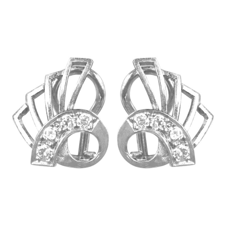 Vintage White Gold Diamond Balteiro Earrings, Circa 1950