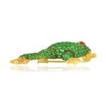 Vintage Tsavorite, Yellow Diamond and Ruby Frog Arizona Brooch 16179 SV