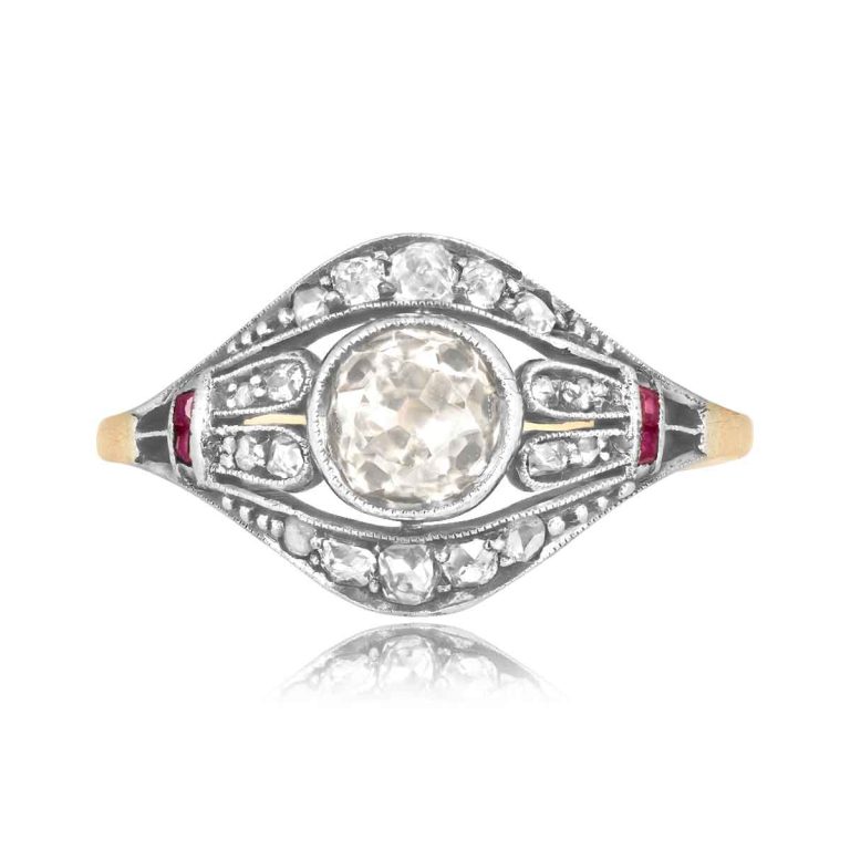 Art Deco Russian Champagne Diamond Serrada Ring, Circa 1920