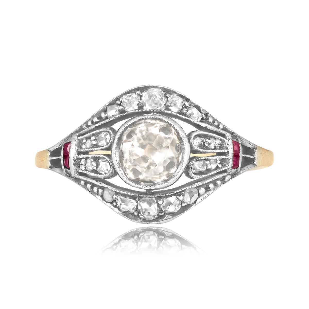 Stacked from 20 images. Method=C (S=1) Art Deco 0.50ct old European cut silver on gold Serrada Ring 16207 TV