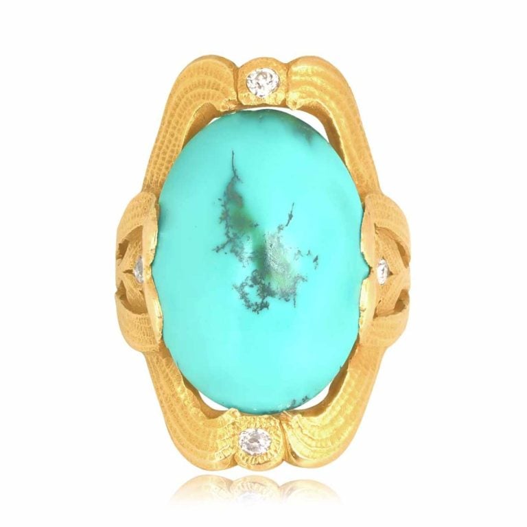 Art Nouveau Yellow Gold Turquoise Coalwood Ring,1890