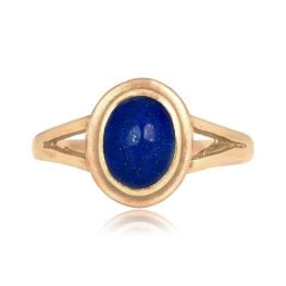 Victorian era oval lapis stone yellow gold Knowlton Ring 16210 TV