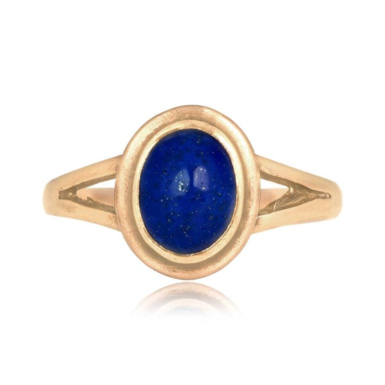 Victorian Era Lapis Yellow Gold Knowlton Ring, Circa 1880