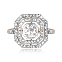 Art Deco 0.85 carat old European cut diamond platinum and gold Madoc Ring 16215 TV