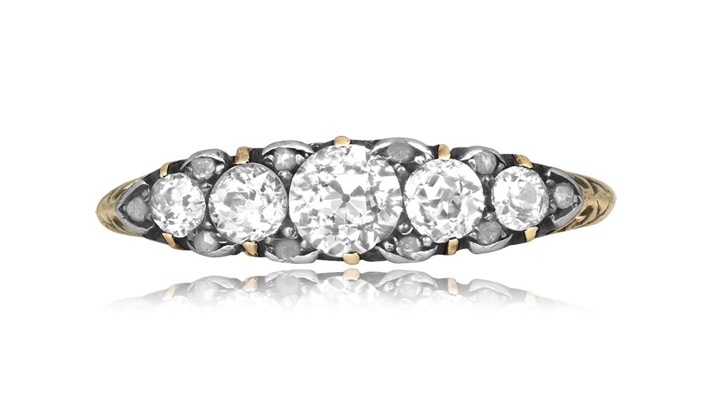 Victorian era 5-stone diamond ring in silver and 18k yellow gold