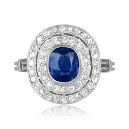 Edwardian 1.36 carat cushion cut natural non-heated sapphire Harrison Ring 16206 TV