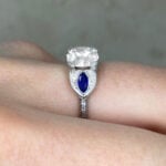 Side Finger View Antique Diamond with Sapphire Accents f4 16217