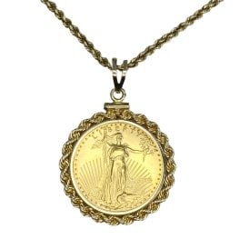 22k yellow gold coin in 14k yellow gold frame Lombard Necklace 16220 TV