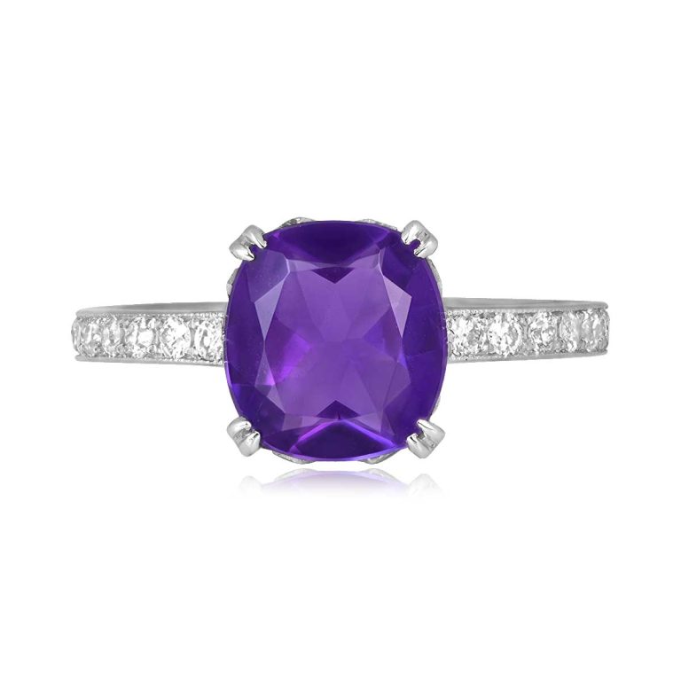 2.25ct Cushion Cut Amethyst and Diamond Pynon Ring
