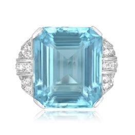 antique 16 carat emerald cut aquamarine platinum Oak Park Ring 16238 TV