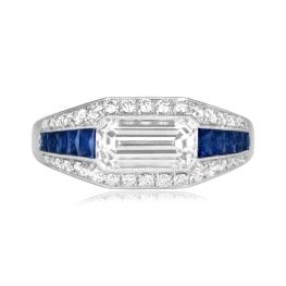 1.16 carat emerald cut diamond platinum sapphire accent Hazen Ring ASS030 TV