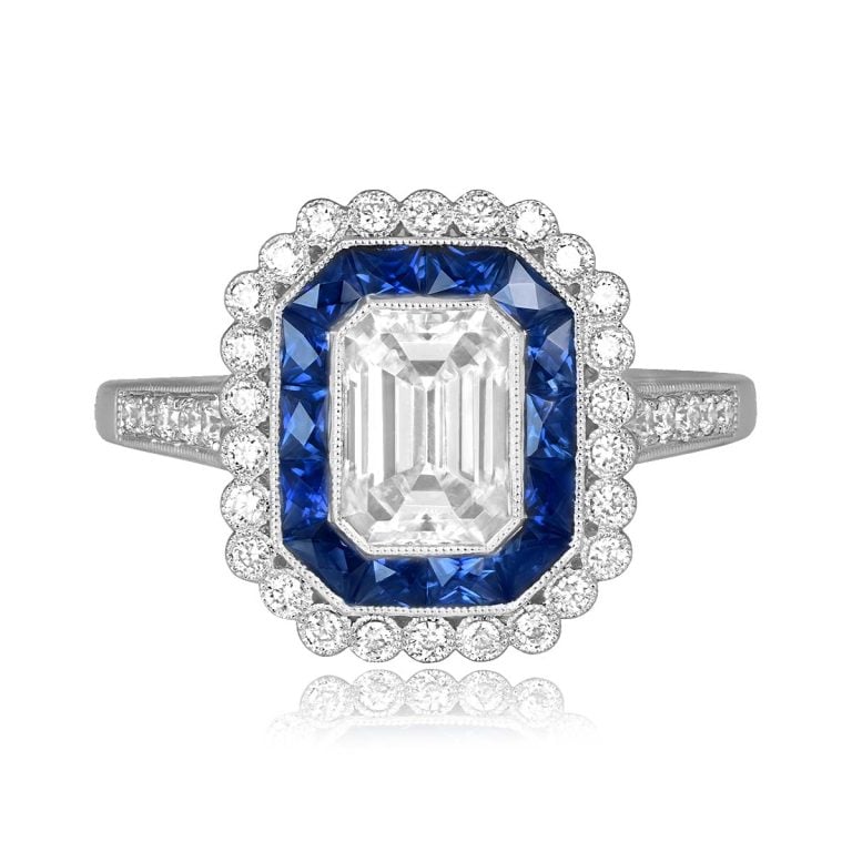 GIA 1.20ct Diamond and Sapphire Halo Prairie Ring