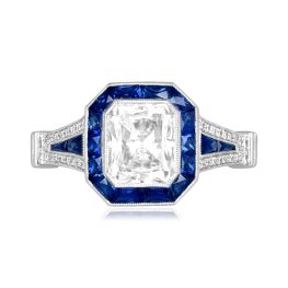 1.77 carat radiant cut diamond platinum sapphire halo Alberta Ring ASS057 TV