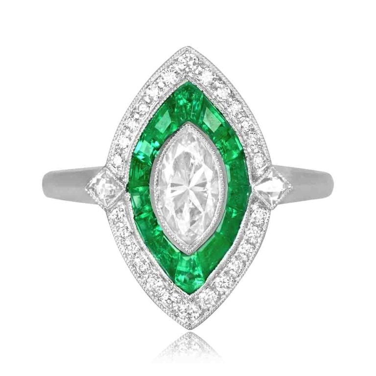 GIA 0.60ct Diamond and Emerald Double Halo Millry Ring