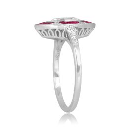 1.00ct marquise cut diamond platinum ruby and diamond halo Barlow Ring ASS091 TSV
