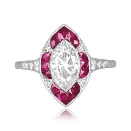 1.00 carat marquise diamond platinum diamond and ruby halo Barlow Ring ASS091