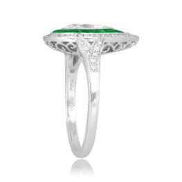 0.81 carat diamond pear shape diamond and emerald halo Copeland Ring ASS093 TSV