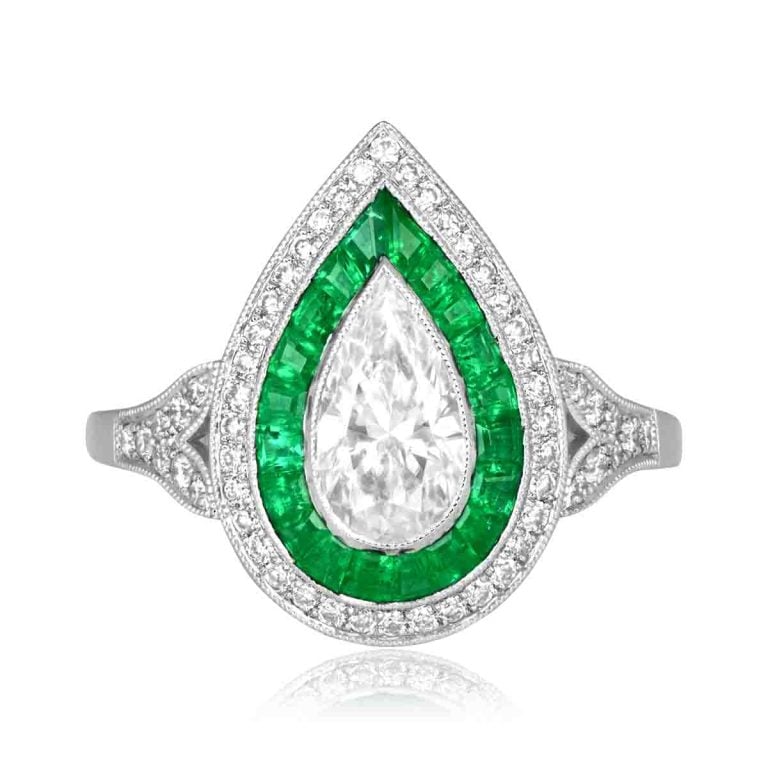GIA 0.81ct Pear Shaped Diamond Double Halo Copeland Ring