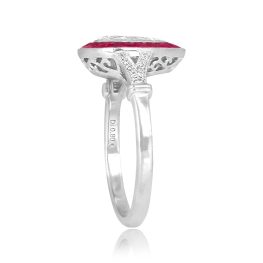 0.80 carat pear shaped diamond platinum halo ruby Avent Ring ASS108 TSV
