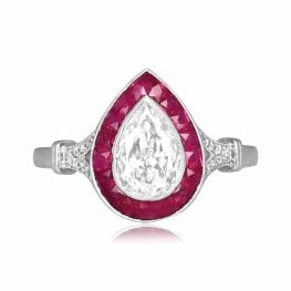 0.80 carat pear shape diamond platinum ruby halo Avent Ring ASS108 TV