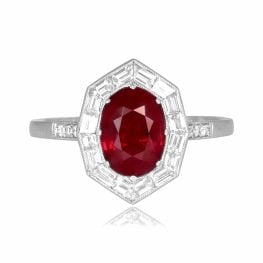 1.93ct oval cut Burma ruby platinum diamond halo Harleston Ring ASS150 TV
