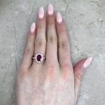 Burma Ruby and Diamond Halo Harleston Ring Hand Picture f1 ASS150