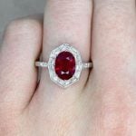 Front Finger View AGL Certified 1.93ct Ruby with Diamond Halo Ring f2 ASS150