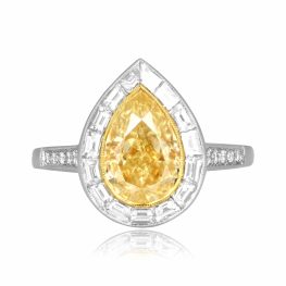 2.03 carat pear shaped yellow diamond platinum halo Talco Ring ASS176 TV