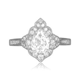 0.72 carat pear shaped diamond platinum floral halo Laneheart Ring ASS186 TV