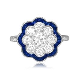 0.34 carat old European cut diamond platinum floral Ladia Ring ASS224