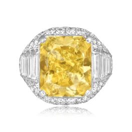 12.27 carat radiant cut fancy intense yellow diamond platinum Cloverdale Ring ASS5228 TV