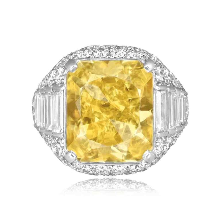 GIA 12.27ct Fancy Intense Yellow Diamond Cloverdale Ring